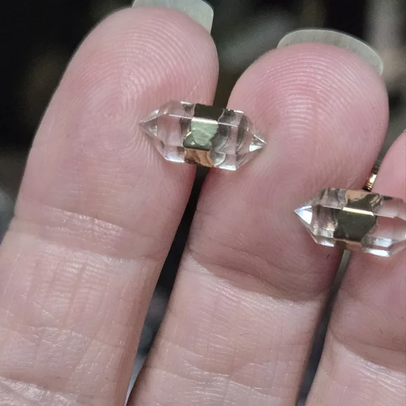 Quarts natural crystal gemstone gold & sterling earrings - Picture 2 of 7